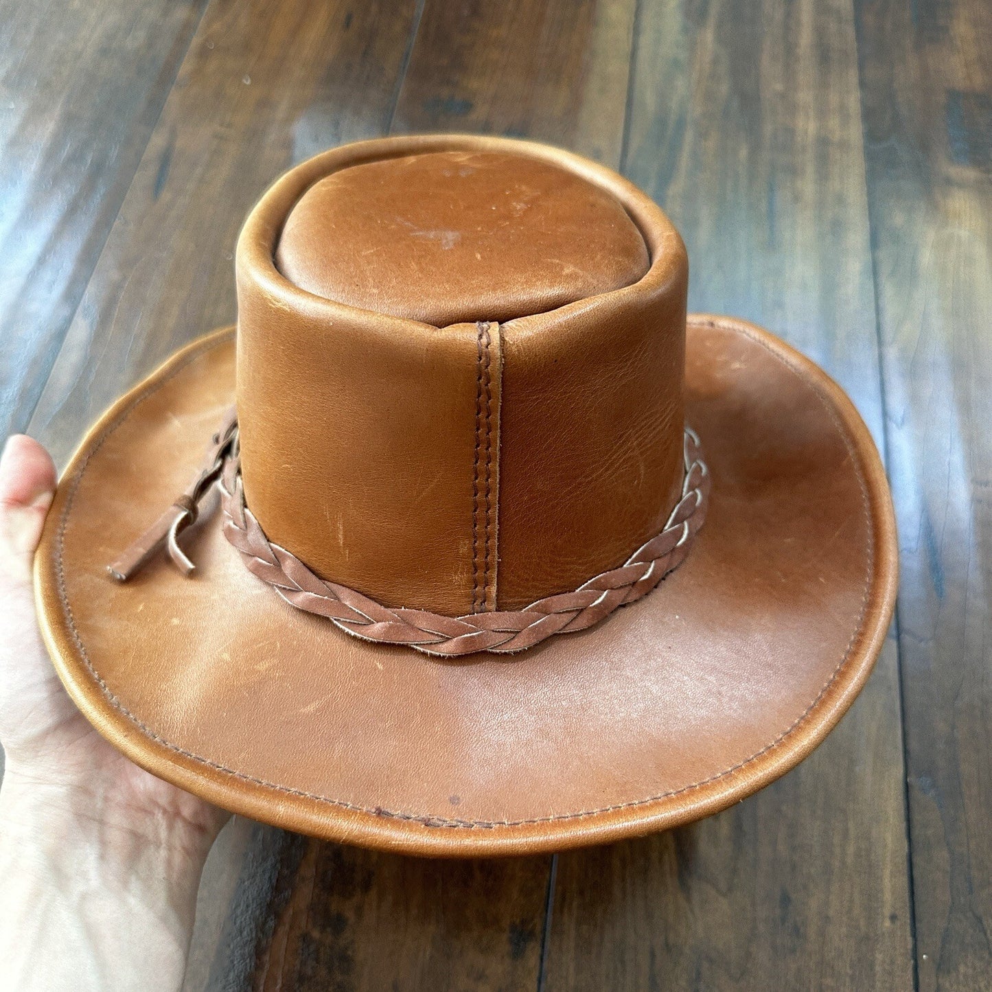 Vtg 1980s Leather Hat Suede Australia Hippy Suede Leather HAT Mens 20 Inch 80s