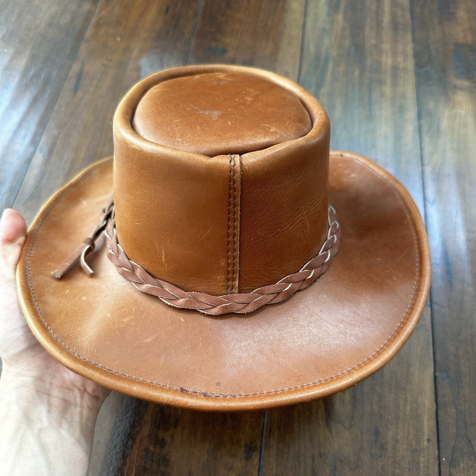 Vtg 1980s Leather Hat Suede Australia Hippy Suede Leather HAT Mens 20 Inch 80s