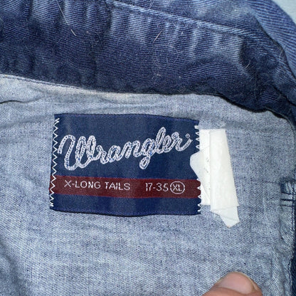 Wrangler Shirt VTG Mens 17 35 Red Blue Checked Long Tails Long Sleeve Aztec