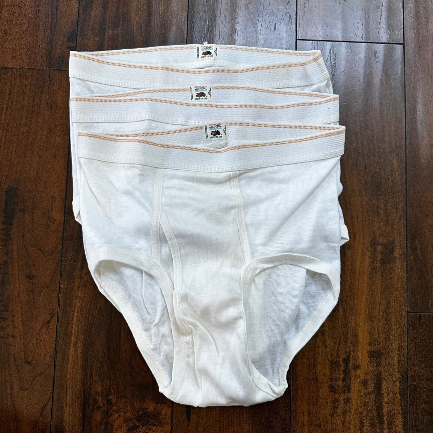 FOTL Briefs Men Size 34 White Cotton Stripes 3 Pair VTG USA Lot 1970s 70s M