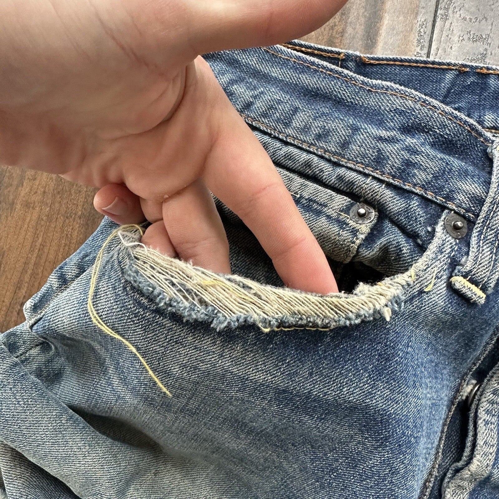 Levis 501 XX Big E True Vintage 60s Redline THRASHED Denim Jeans 1960s 27x26