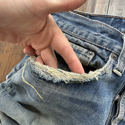 Levis 501 XX Big E True Vintage 60s Redline THRASHED Denim Jeans 1960s 27x26