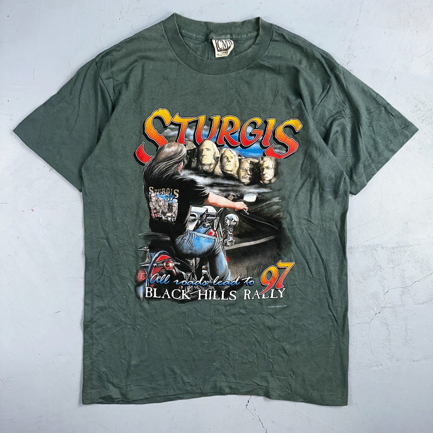 Vintage 1997 Sturgis Motorcycle Rally Big Print T Shirt Large Biker Double Side