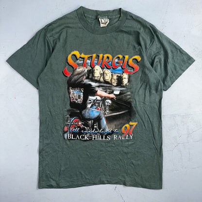 Vintage 1997 Sturgis Motorcycle Rally Big Print T Shirt Large Biker Double Side