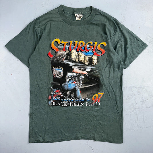 Vintage 1997 Sturgis Motorcycle Rally Big Print T Shirt Large Biker Double Side