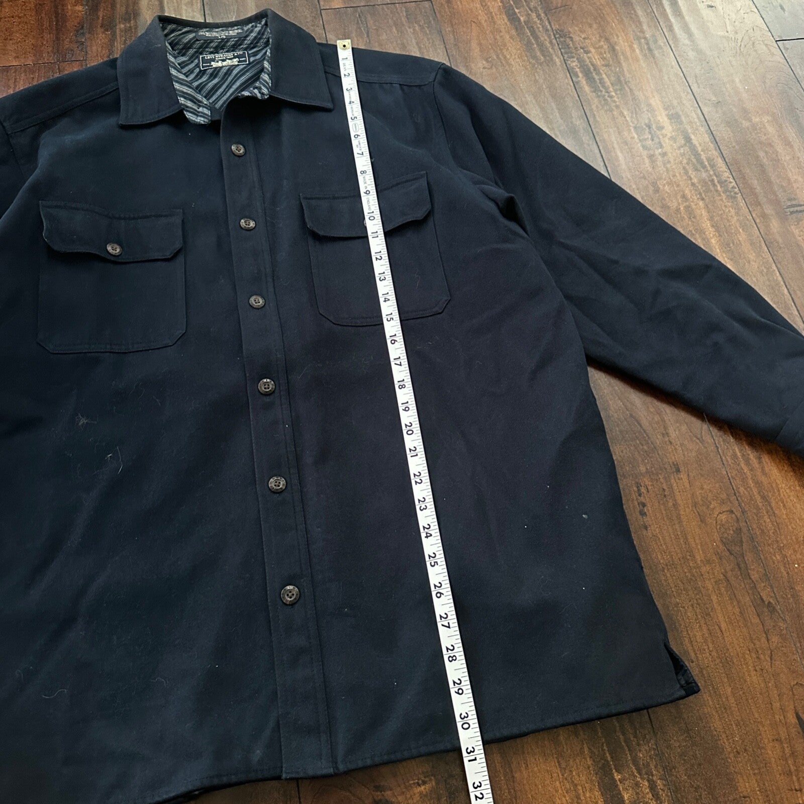 Levis Jacket Shirt Men L Blue Navy Button Up Flannel Lined Shacket Vtg