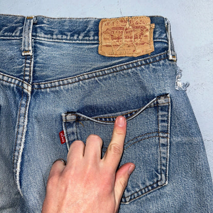 Levis 501 Vintage 80s Redline Selvedge USA XX Jeans Light Wash Capri Act 30x25