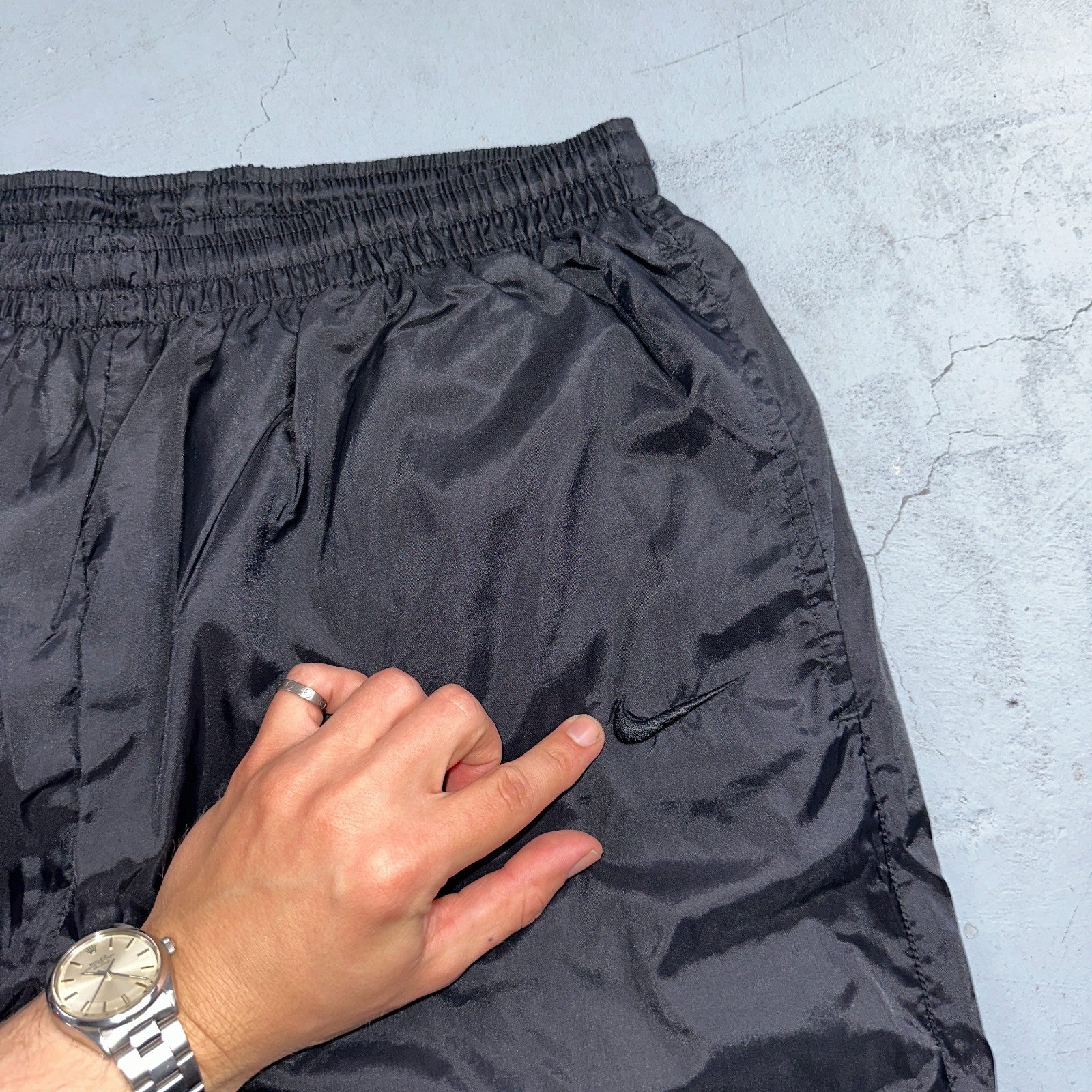 Nike VTG 90s Windbreaker Track Pants Ankle Zip Lined Black 1990s Essential