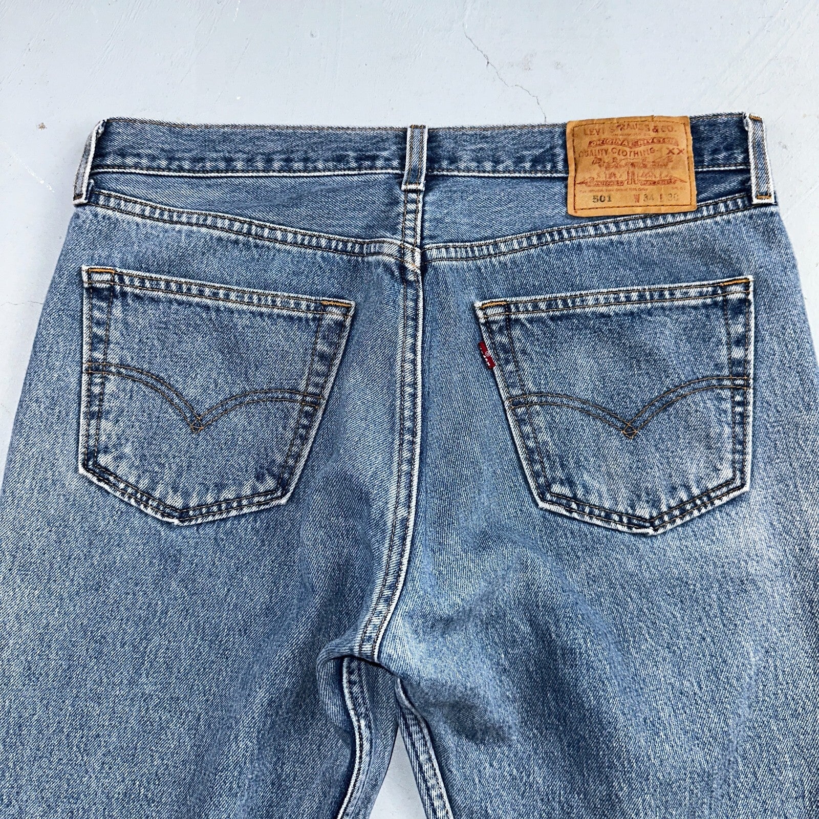 Levis 501 Vintage 90s Y2K XX Straight Leg Jeans Blue Light Wash 34x30 Act 31x29
