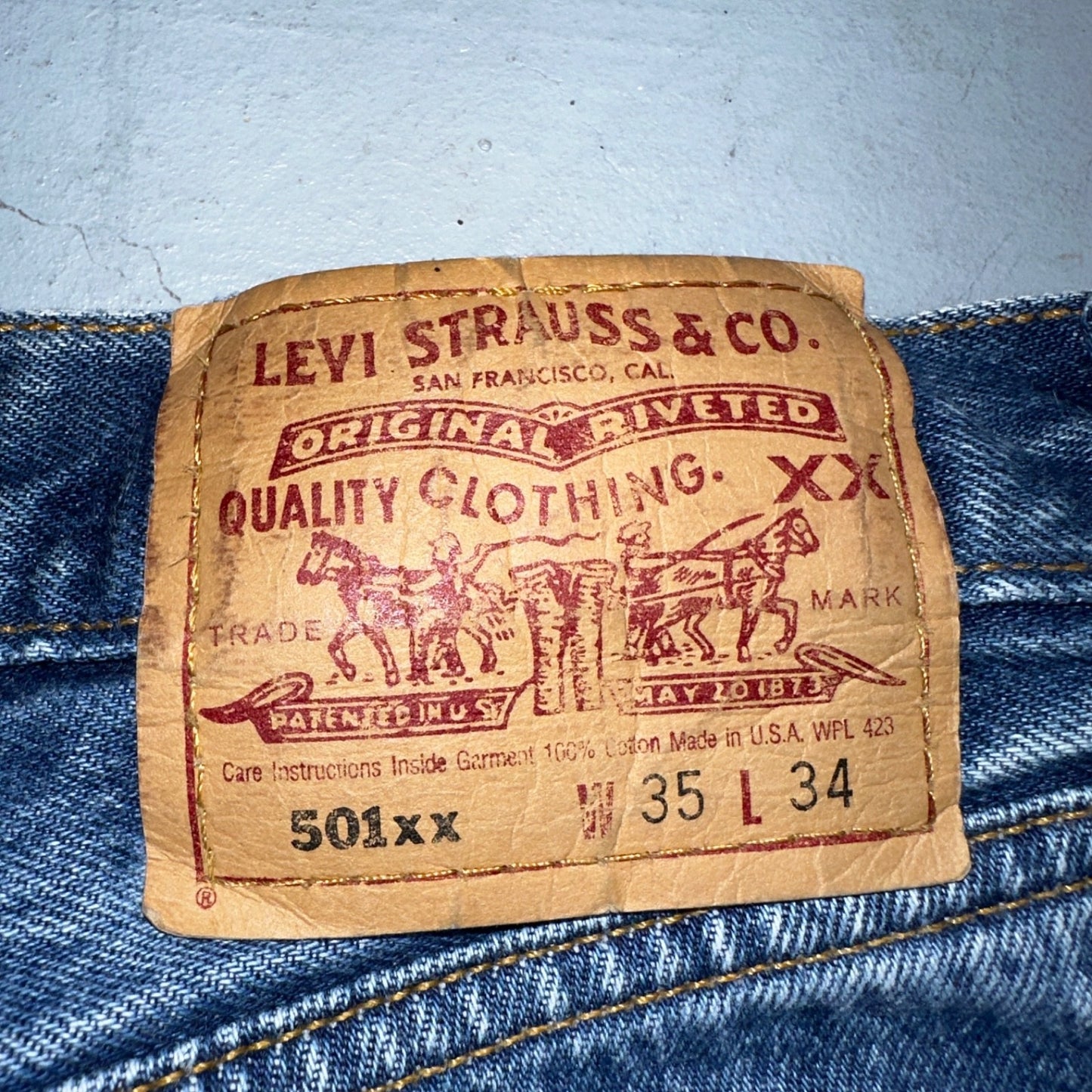 Levis 501 Vintage 90s USA XX Straight Leg Jeans Blue Med Wash 35x34 Act 32x30