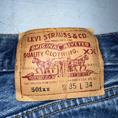 Levis 501 Vintage 90s USA XX Straight Leg Jeans Blue Med Wash 35x34 Act 32x30