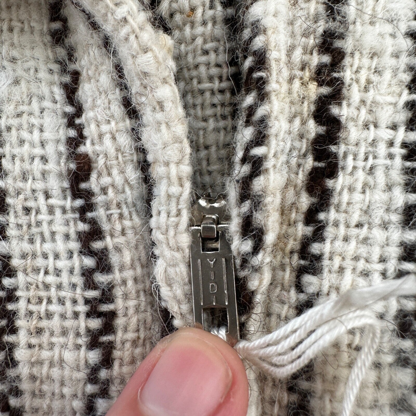 VTG 60s Sweatshirt Womens Zebra Stripe Full Zip Long Sleeve Wool 1960s Rare