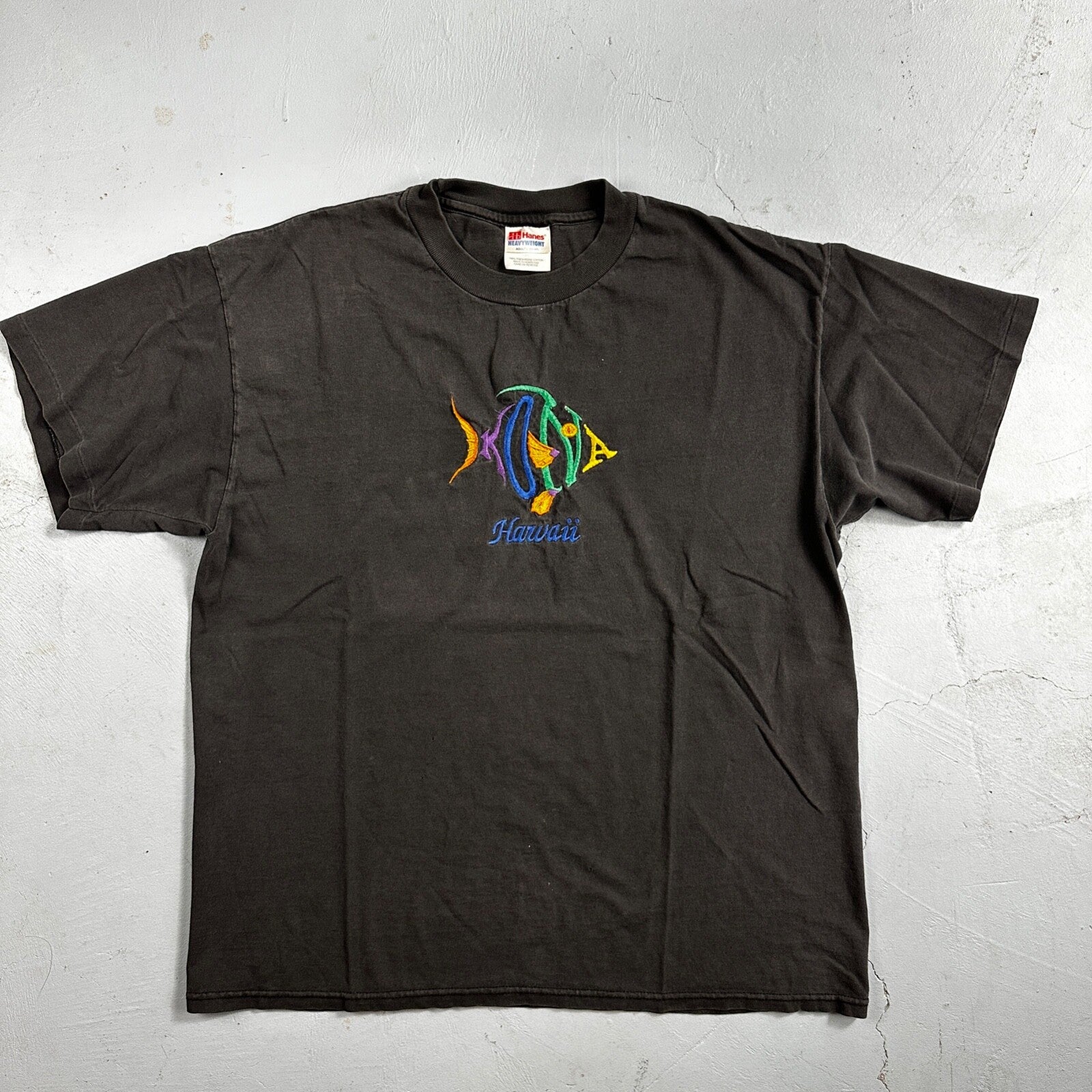 Kailua Kona Hawaii VTG T Shirt Single Stitch Faded Black Hanes Ocean Fish Sand