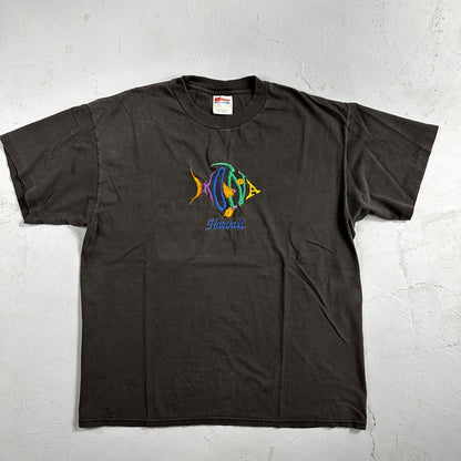 Kailua Kona Hawaii VTG T Shirt Single Stitch Faded Black Hanes Ocean Fish Sand
