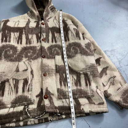 1970s Wool Lama Bird Coat Mens Jacket Size L Sweater Button Up 70s Rockabilly