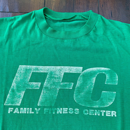 Nike Family Fitness Center FFC Vintage T Shirt 80s Single Stitch Green Sports 