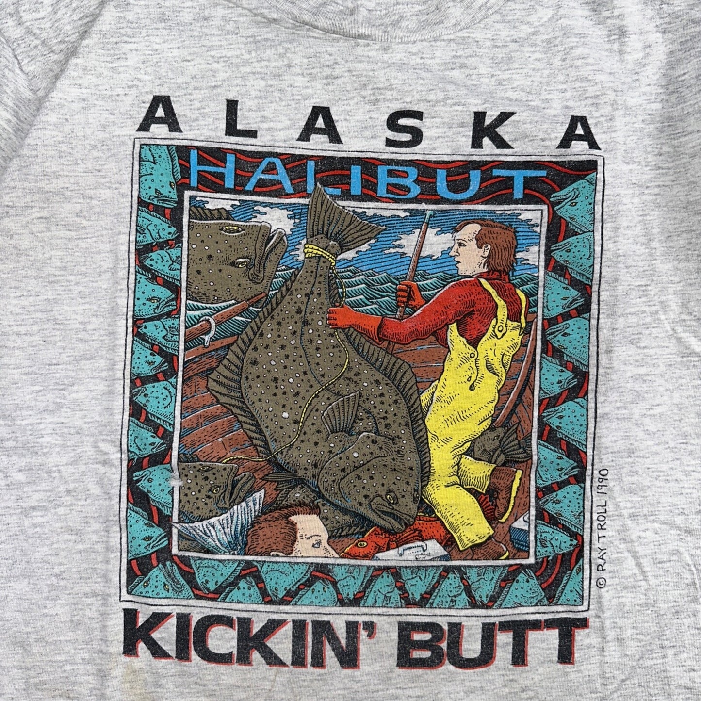 Ray Troll 1990 Alaska Halibut Kickin Butt VTG T Shirt 90s Single Stitch Fish Lee