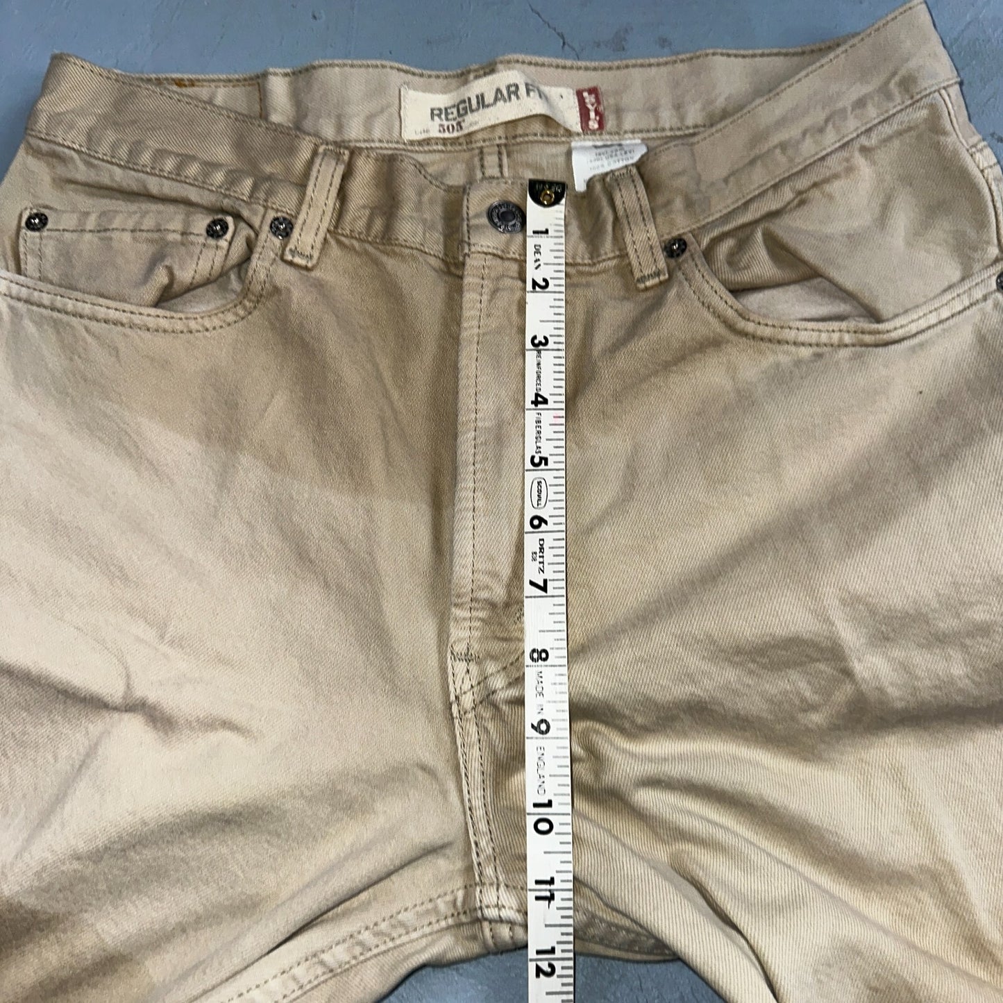 Levis 505 Vintage Y2K Jeans Beige Stained Zipper Fly Straight 34x29 Act 32x28