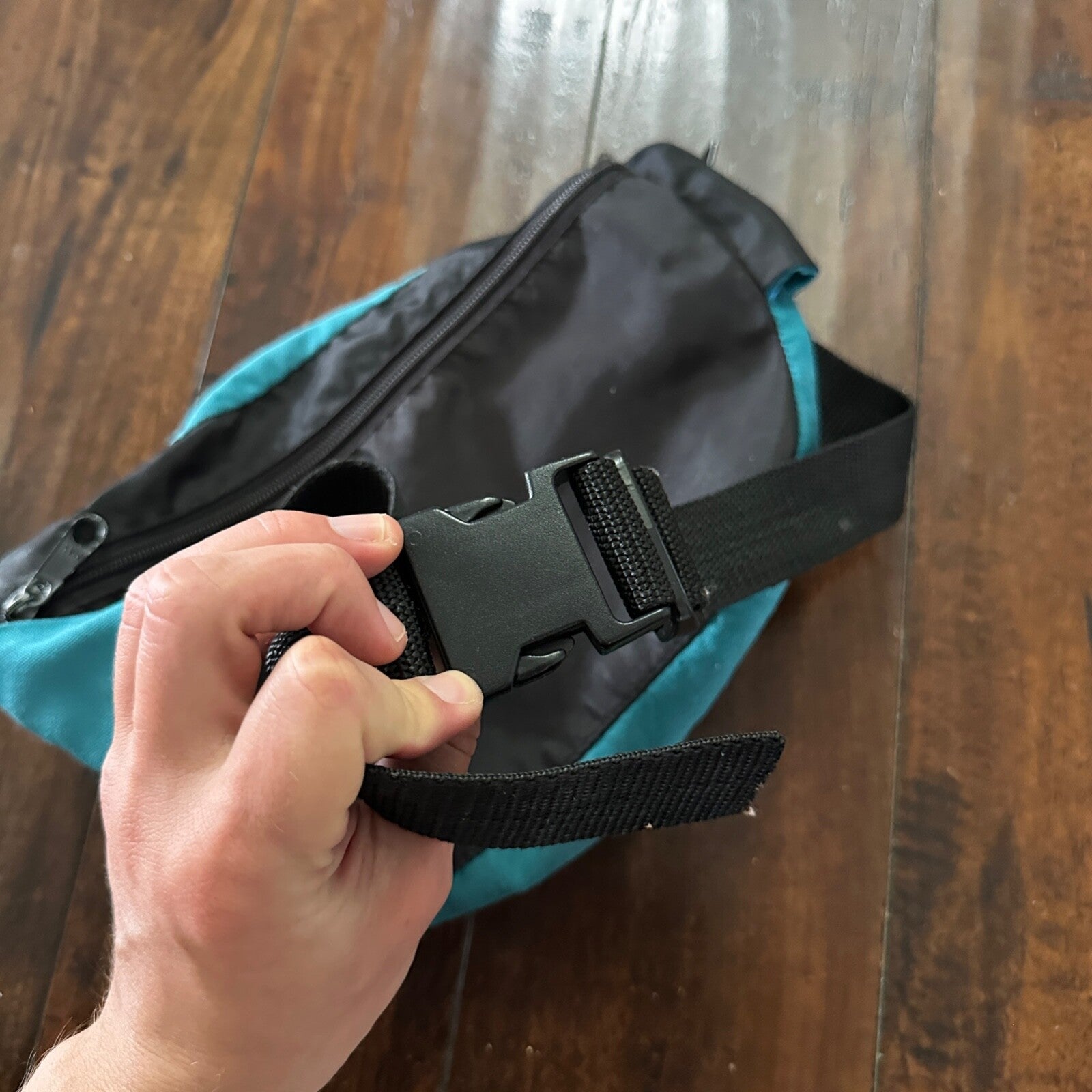 Vtg Large Blue Teal Fanny Waist Bag Pack Minimalistic Side 80s 90s Six Flags