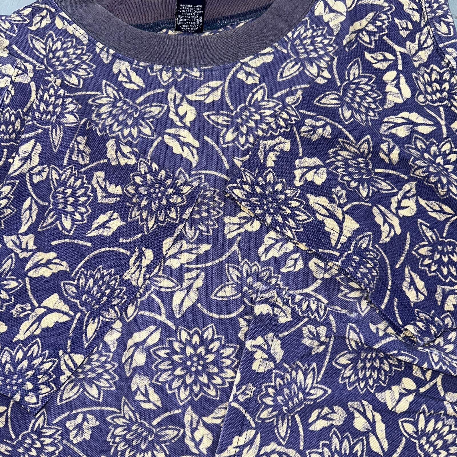 Lands End AOP USA 90s VTG T Shirt Womens Size L Unisex Floral Purple RARE