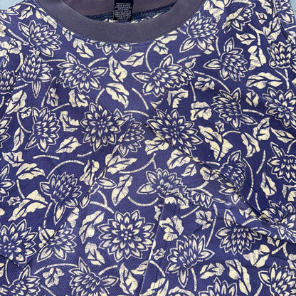 Lands End AOP USA 90s VTG T Shirt Womens Size L Unisex Floral Purple RARE