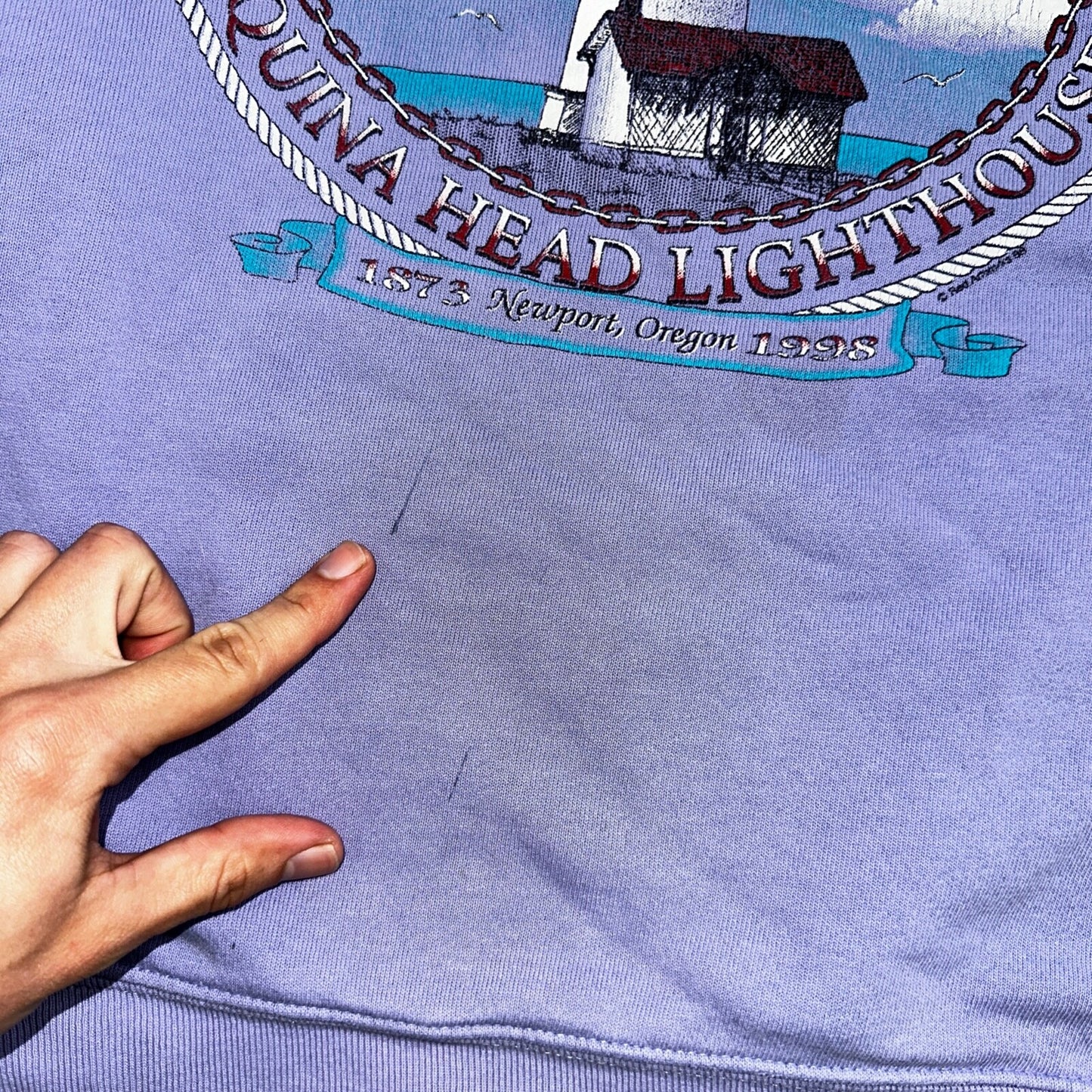 Oregon Newport Art Painting VTG 90s Crewneck Sweatshirt 1990s Purple Lighthouse