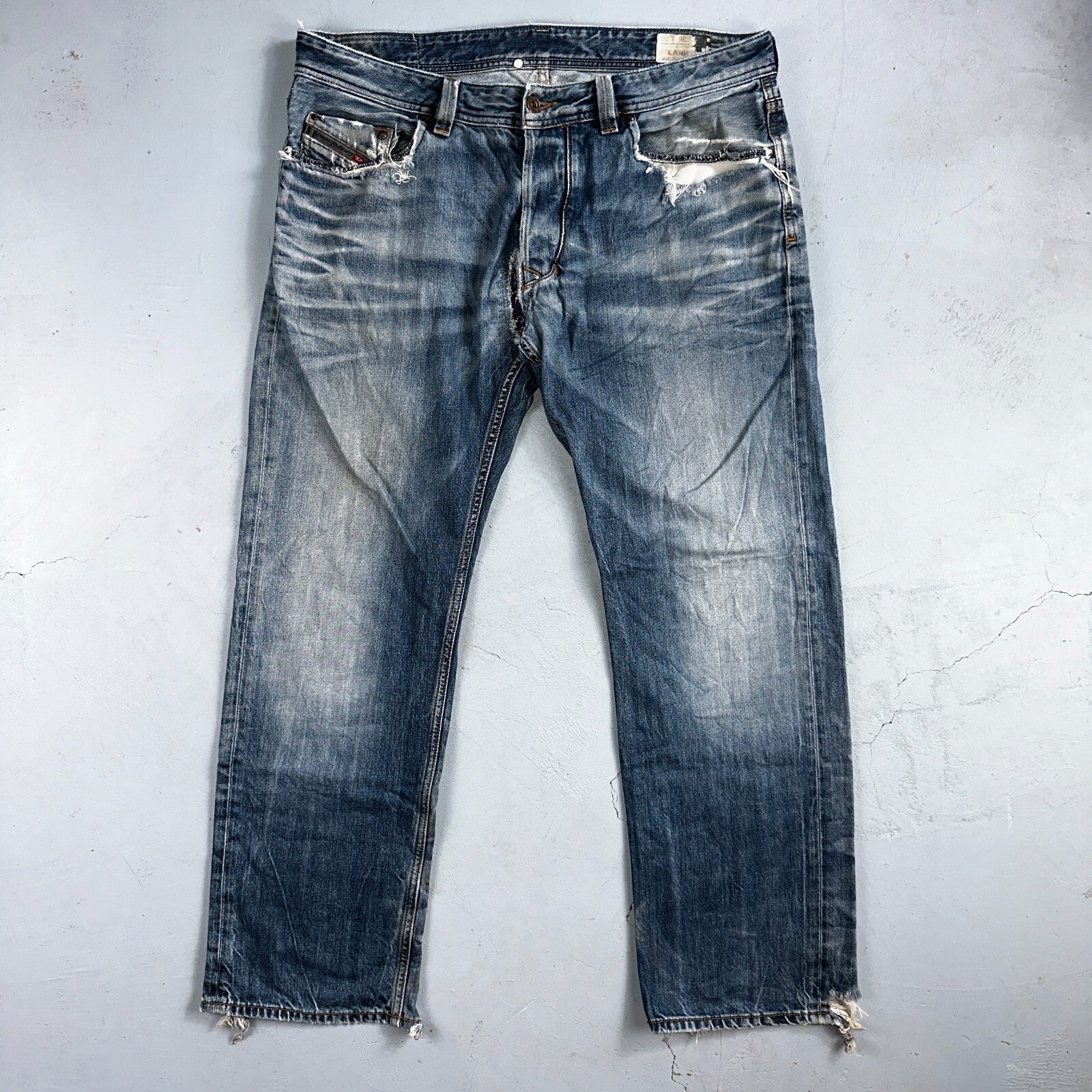 Diesel Larkee Bootcut Stretch Jeans Mens 36x30 Blue Straight 008M2 Whisker Italy