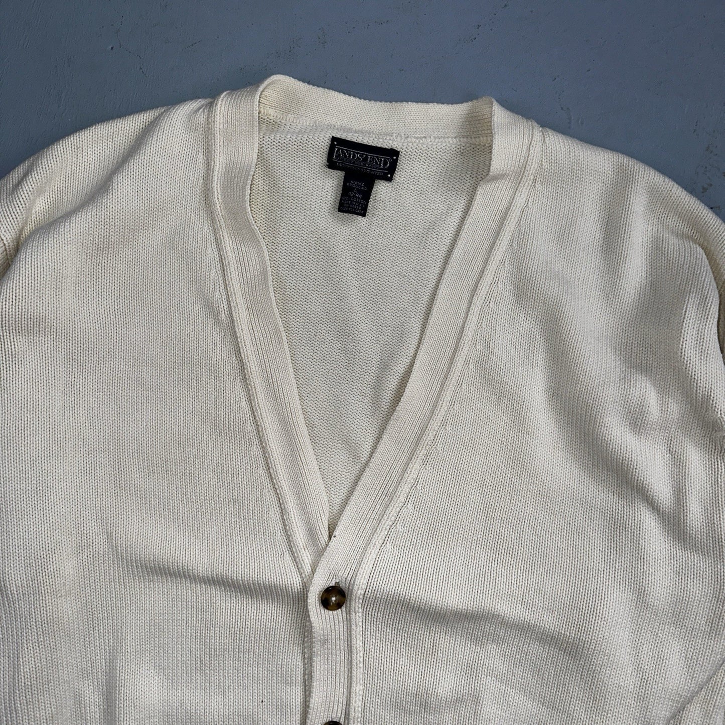 Vintage Lands' End Cardigan Sweater Men's Large White Button Front Made in USA