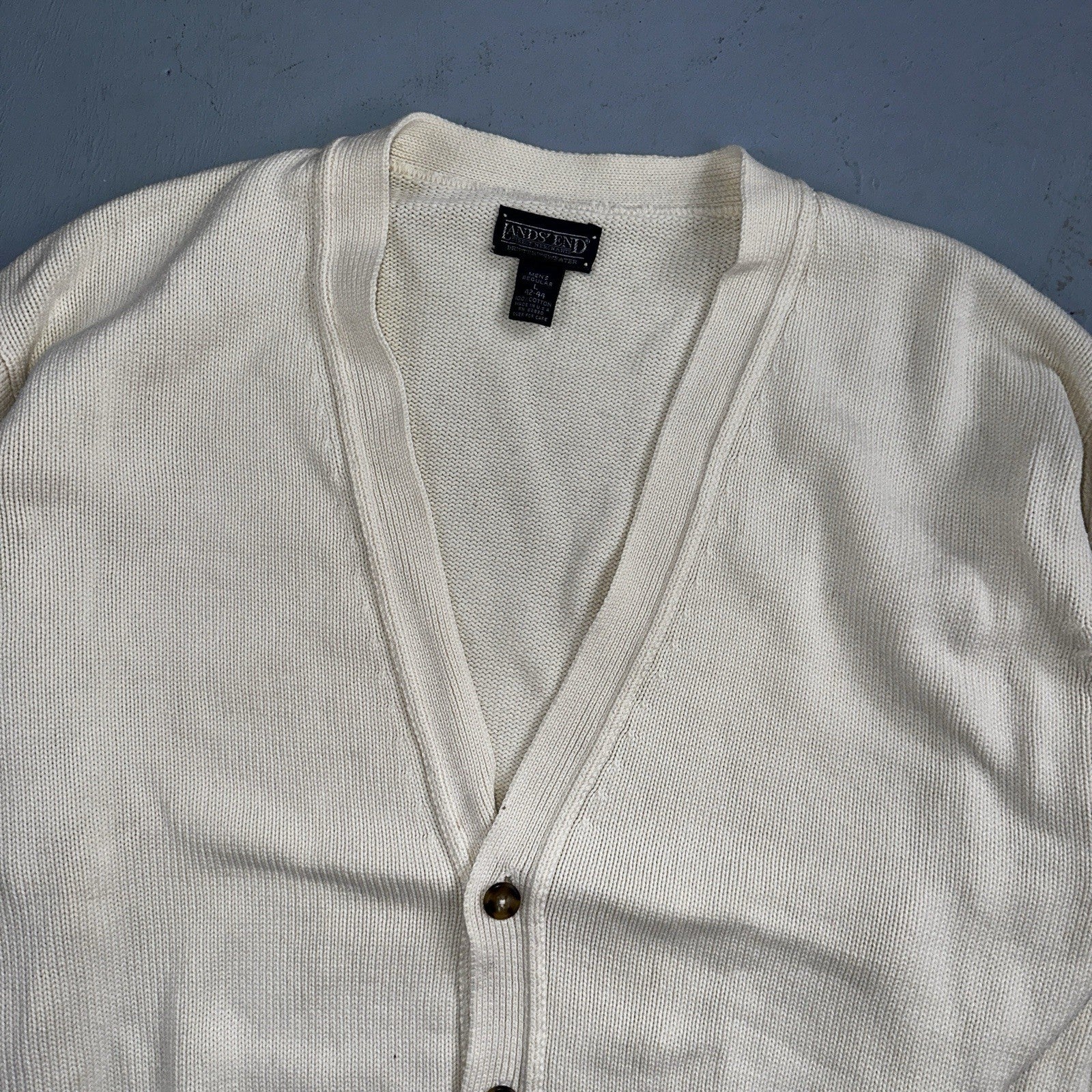 Vintage Lands' End Cardigan Sweater Men's Large White Button Front Made in USA