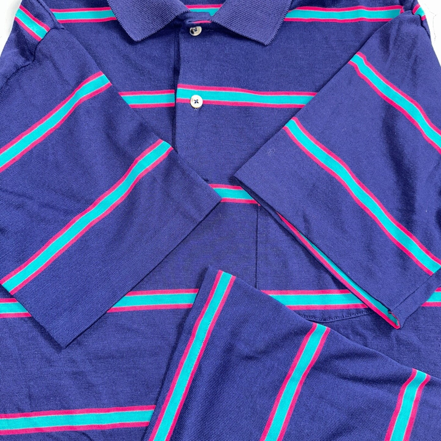 Striped Polo Single Stitch VTG T Shirt Basic Blank No Logo USA Preppy Simple