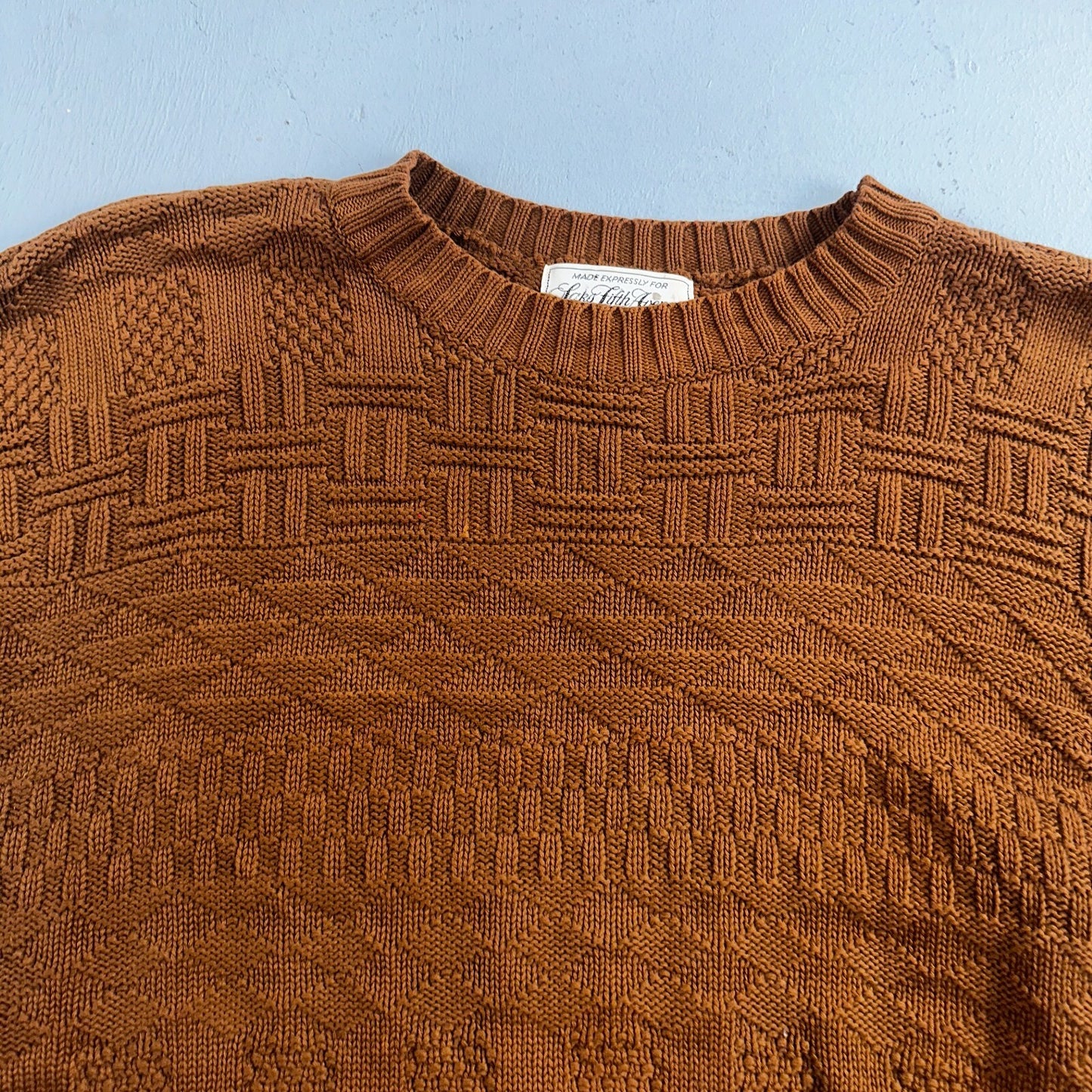 Vintage Saks Fifth Avenue Sweater 100% Cotton Mens M Brown Pullover Mock Neck