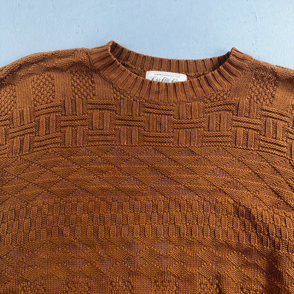 Vintage Saks Fifth Avenue Sweater 100% Cotton Mens M Brown Pullover Mock Neck