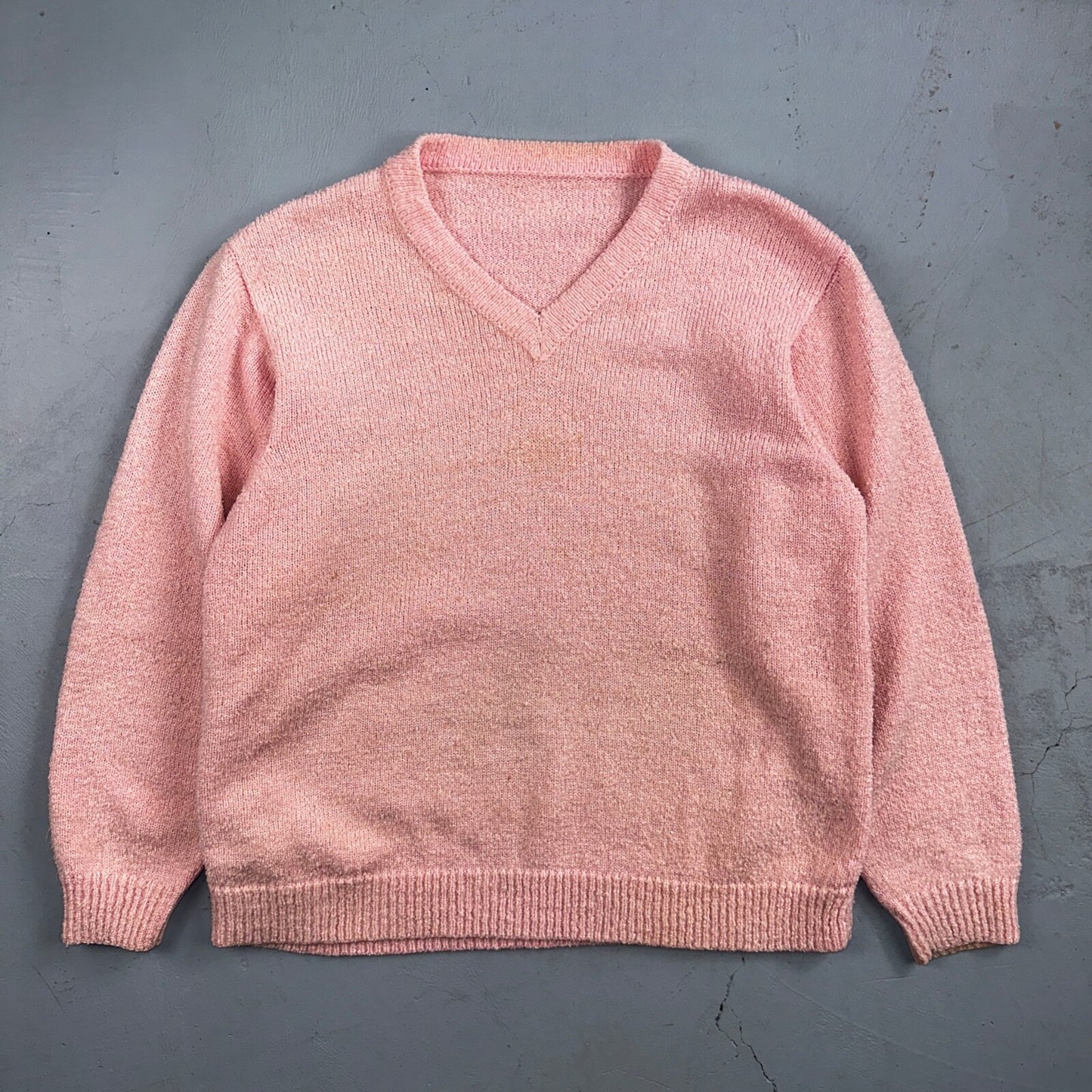 Vintage Pink Knit Sweater Cardigan Womens 70s 80s Basic Cozy Essential Winter