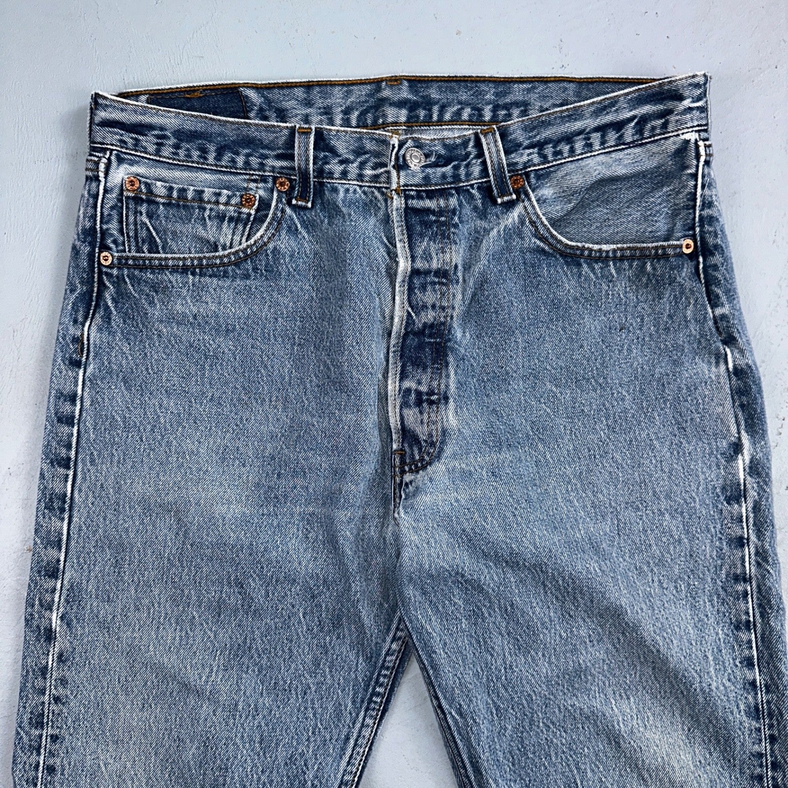 Levis 501 Vintage 90s USA XX Straight Leg Jeans Blue Light Wash 35x34 Act 33x31
