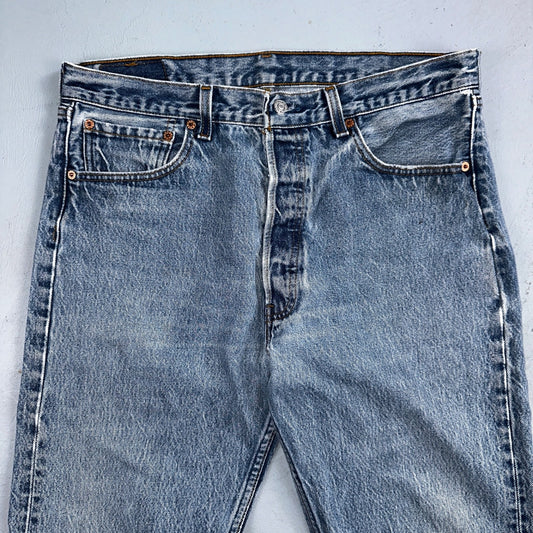 Levis 501 Vintage 90s USA XX Straight Leg Jeans Blue Light Wash 35x34 Act 33x31
