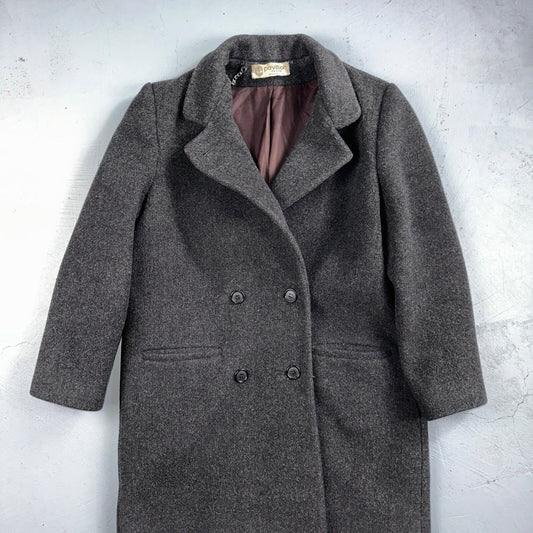 VTG Pavilion Petite Gray Coat  Womens  Double Breasted Long Trench Overcoat Sz L