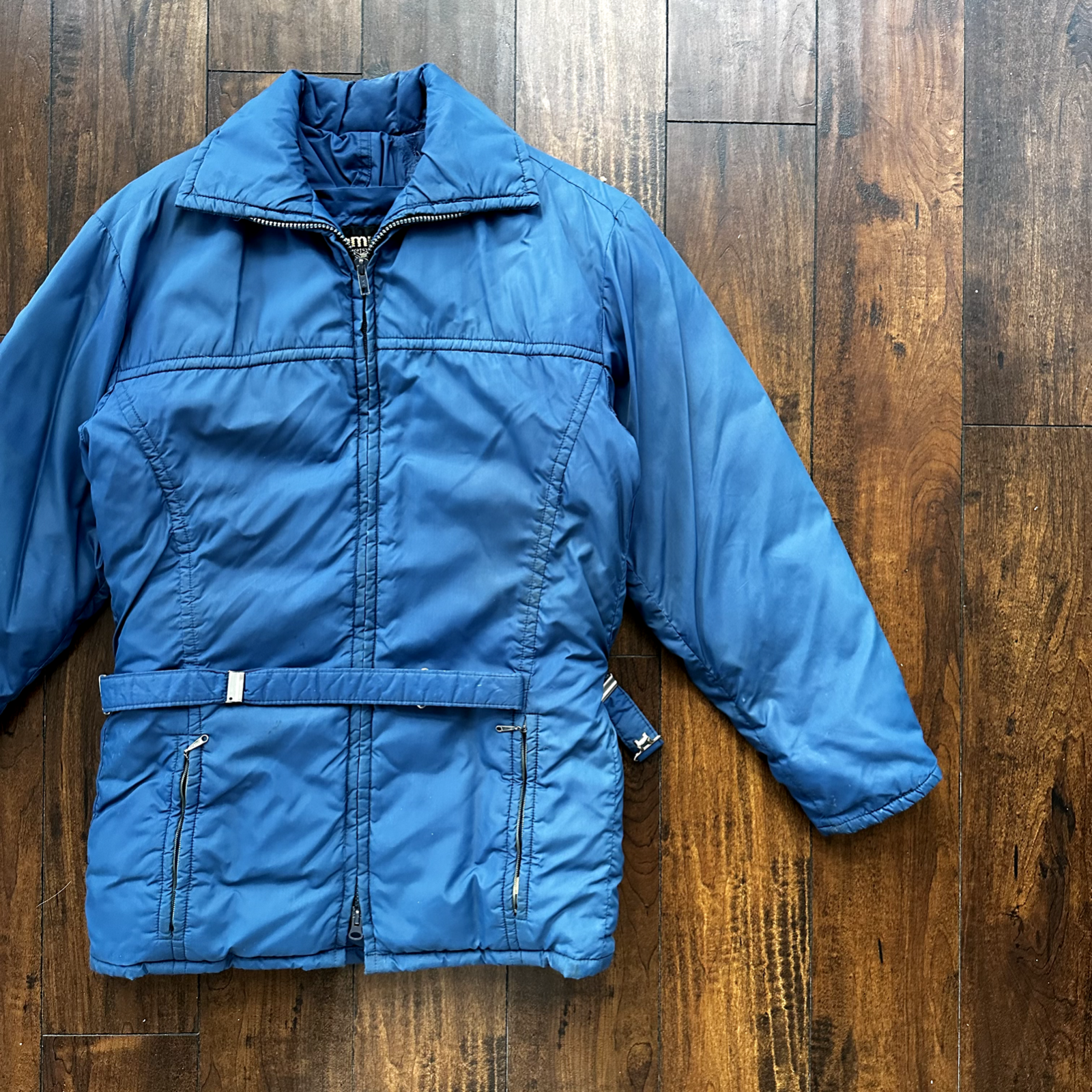 Vintage Tempco Goose Down Puffer Coat Mens S Blue Insulated Hooded Jacket