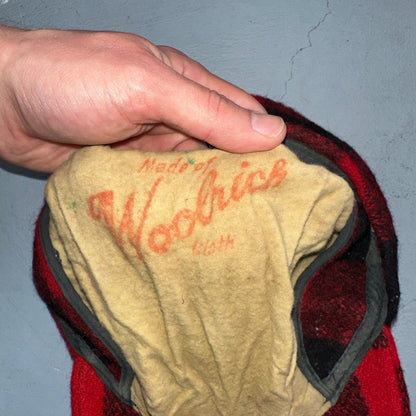 Vintage 1970s Woolrich Buffalo Plaid Red Black Hat with Ear Flaps USA 70s Warm