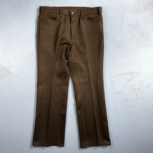 Levis 70s USA 517 36x30 Bootcut Pants Brown Polyester Slacks Vintage 35x30