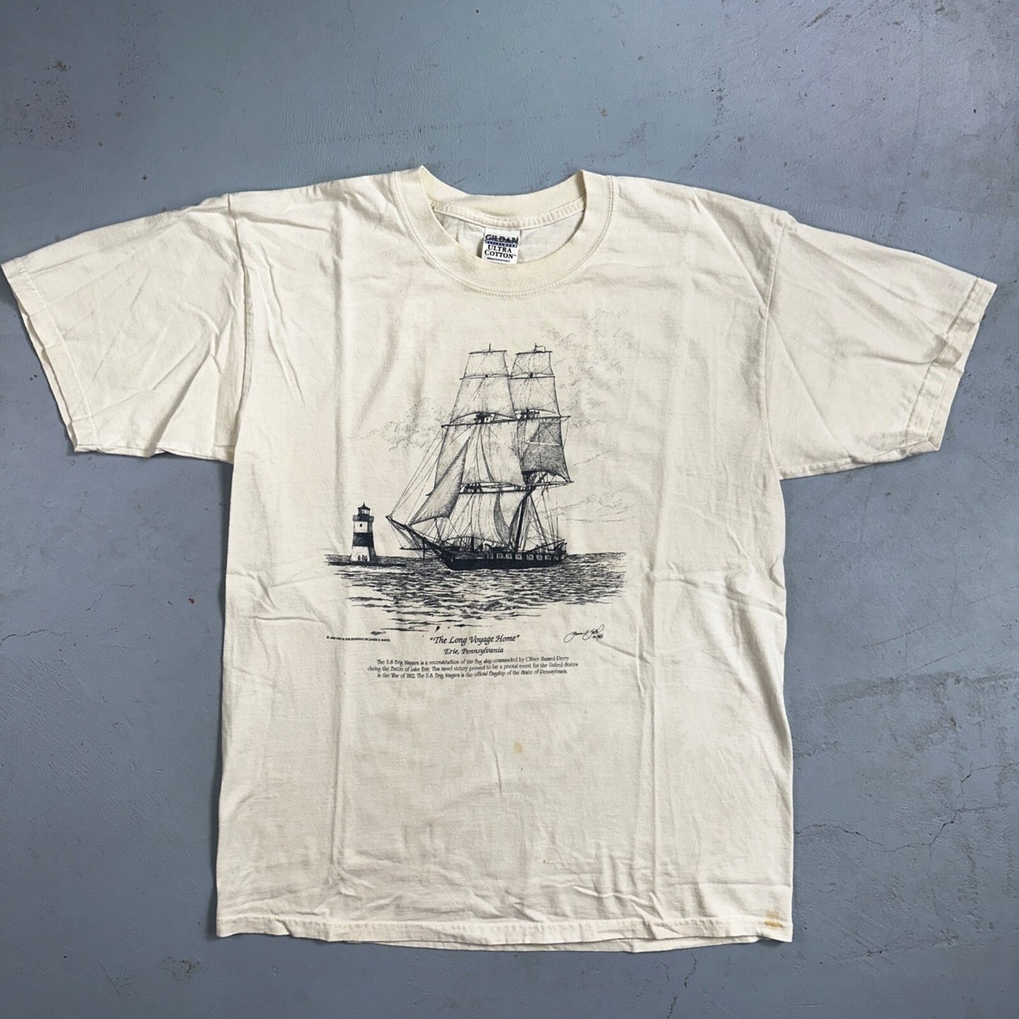 Ship Art James E Sabol Y2K 90s T Shirt Erie Pennsylvania Voyage Home Photo Rap
