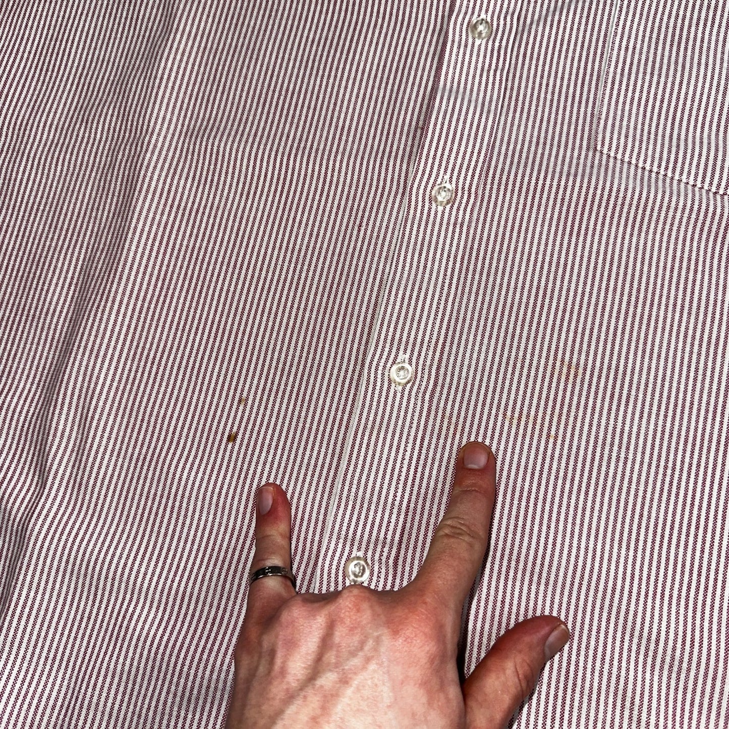 Steeple Chase Button Up Shirt Mens Large Short Sleeve Stripe Made In USA Red