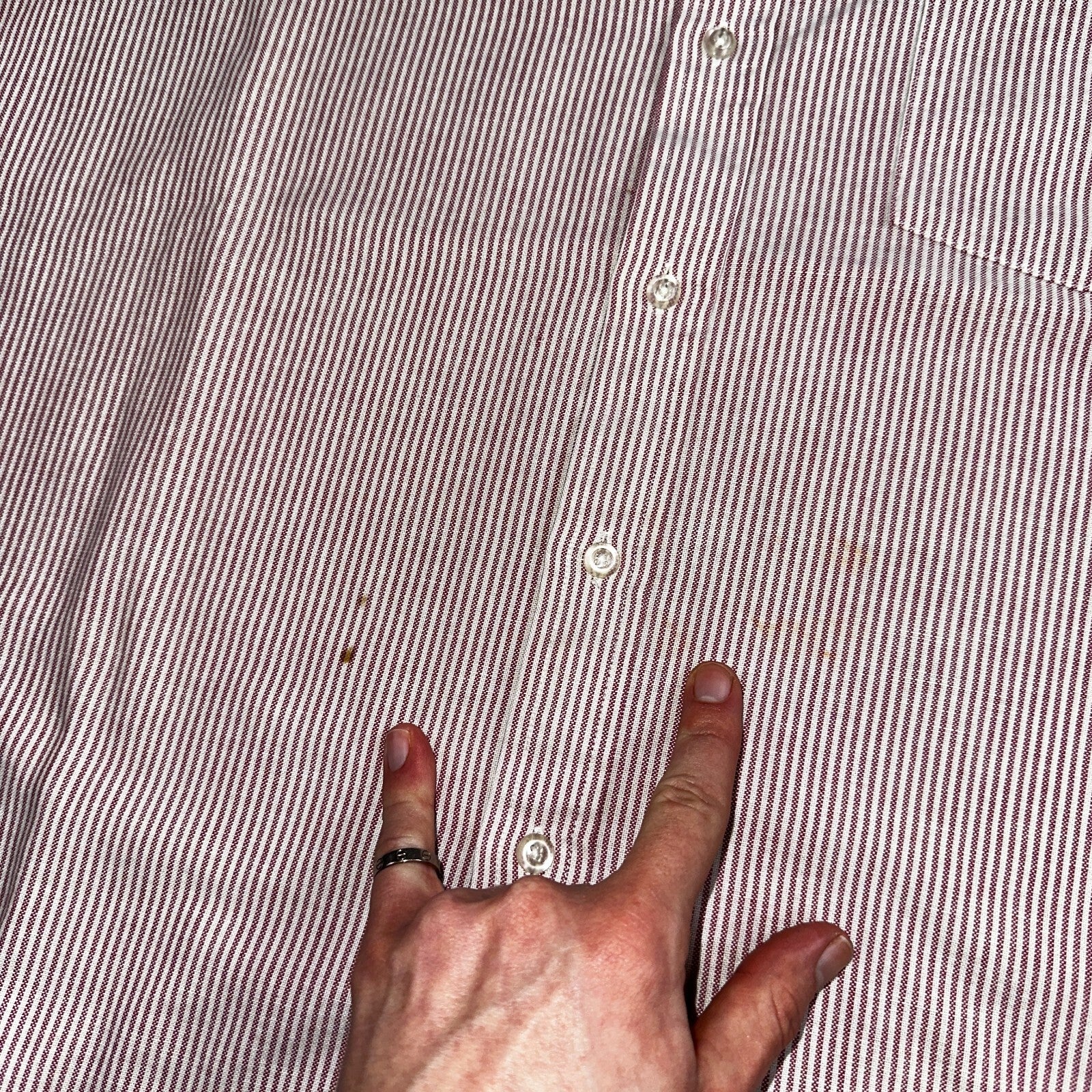 Steeple Chase Button Up Shirt Mens Large Short Sleeve Stripe Made In USA Red