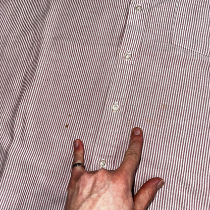 Steeple Chase Button Up Shirt Mens Large Short Sleeve Stripe Made In USA Red