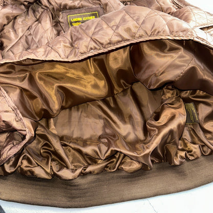 Vintage 90s Suede Leather Brown Bomber Jacket XL Retro Aviator Landing Leather