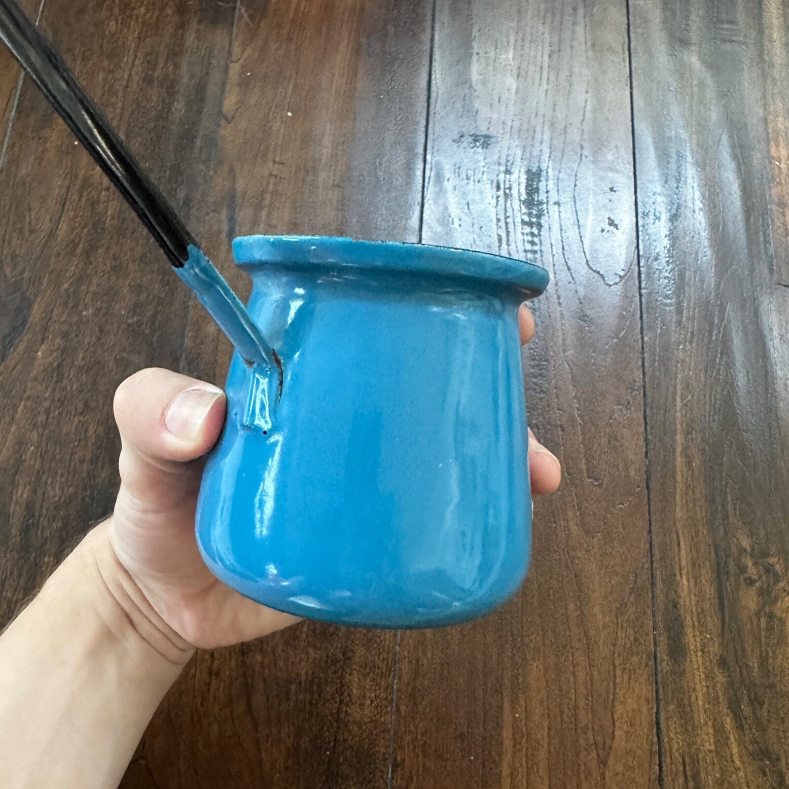 VTG Antique Blue Milk Warmer Primitive Cooking Pot Barista Tool Poland