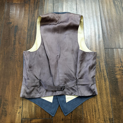 30s 40s 3 pc Pinstripe Blue Double Breasted Suit Belt Back Wool 34 26x31 Faded