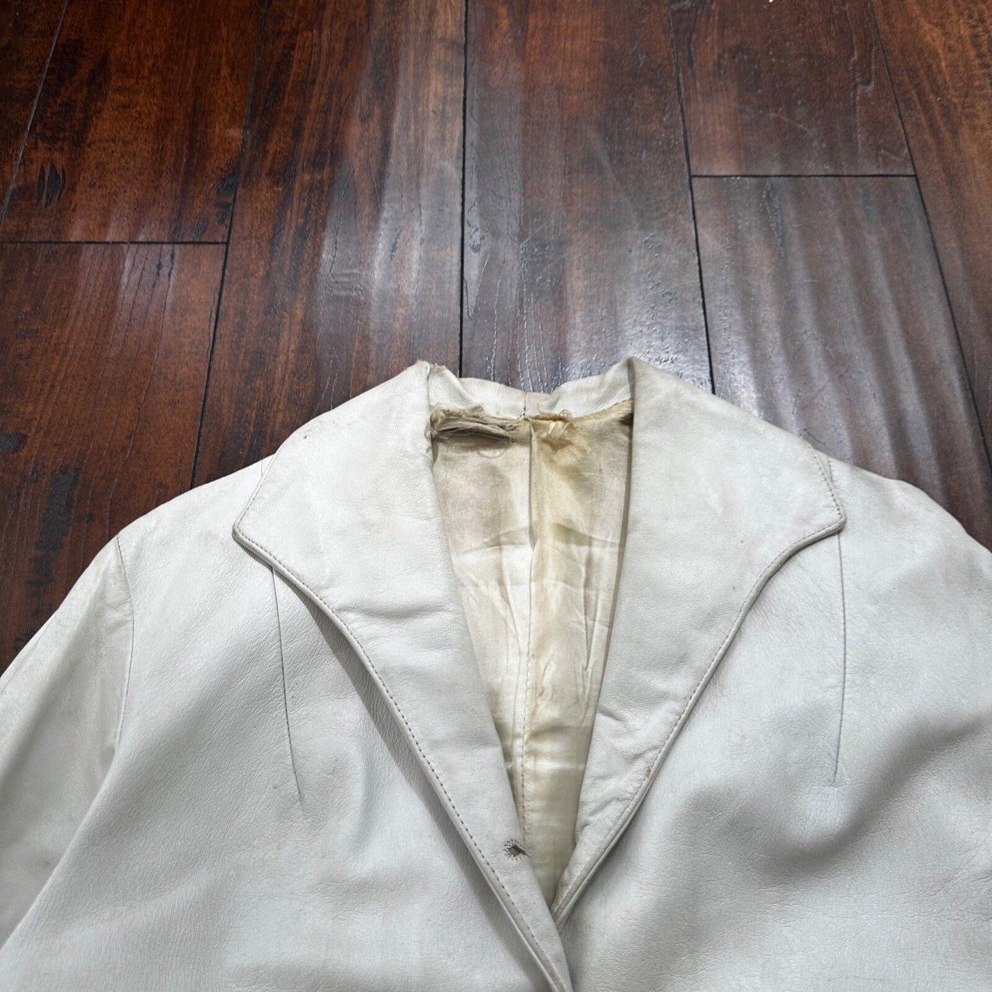 VTG White Leather Western Rancher Jacket 1960s Rockabilly Unisex 60s 50s Button