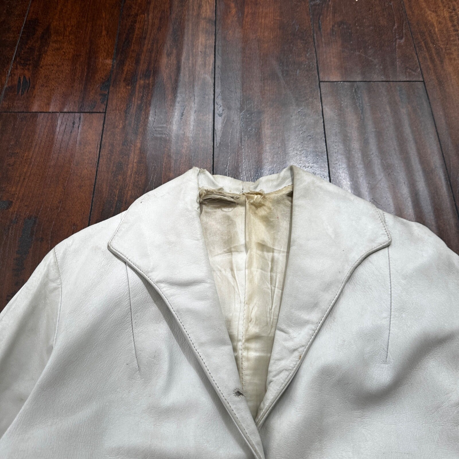 VTG White Leather Western Rancher Jacket 1960s Rockabilly Unisex 60s 50s Button