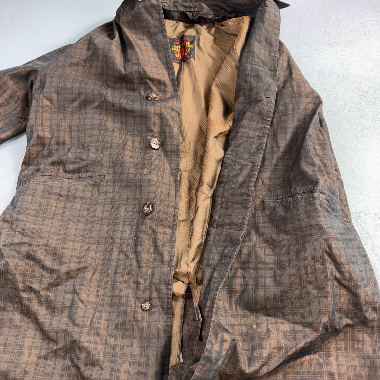 Vintage Size 42 All Weather Trench Coat Men Brown Button Rain Coat 1960s 60s