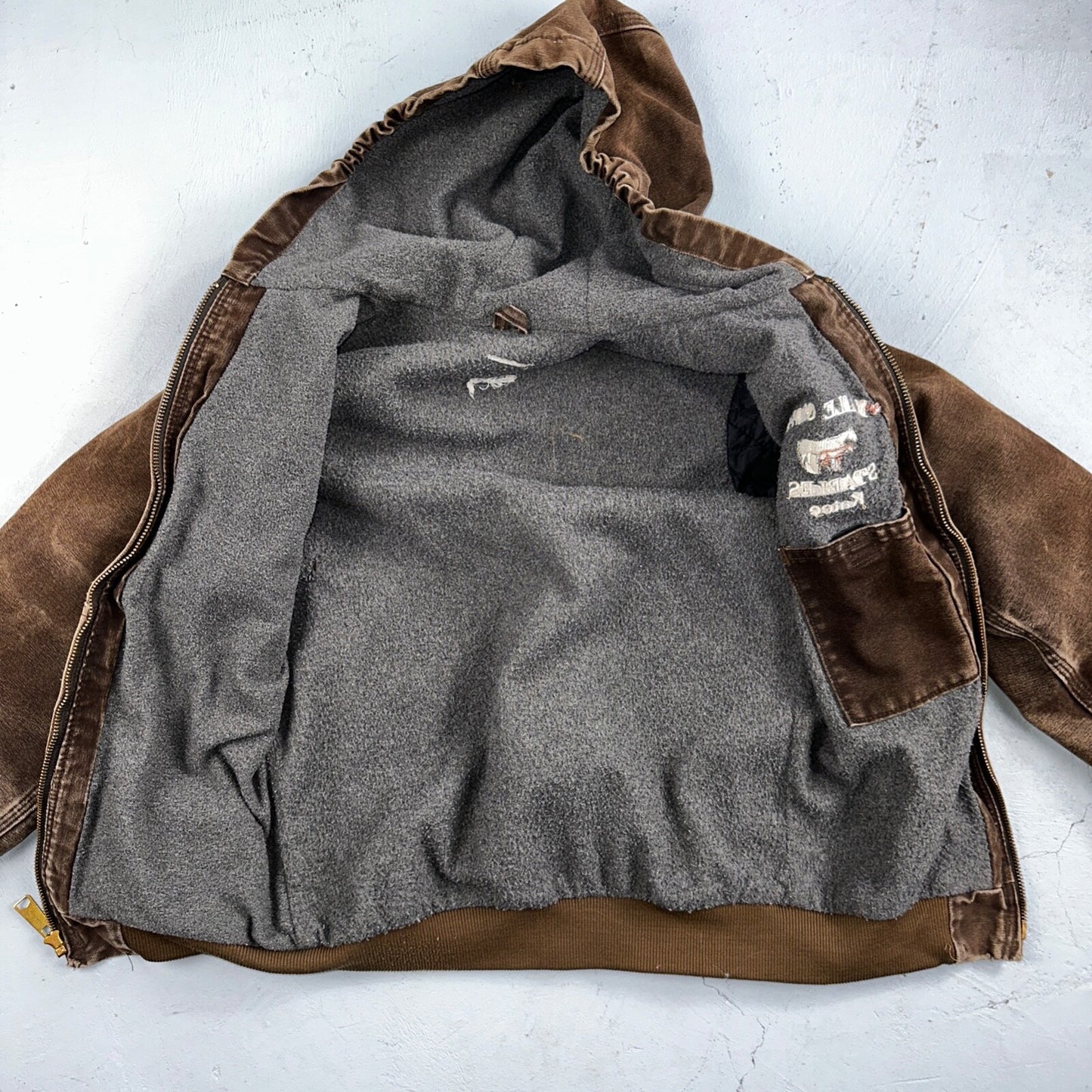 Carhartt Canvas Coat Bomber Jacket Workwear Hood Small Youth Boys Kids Detroit